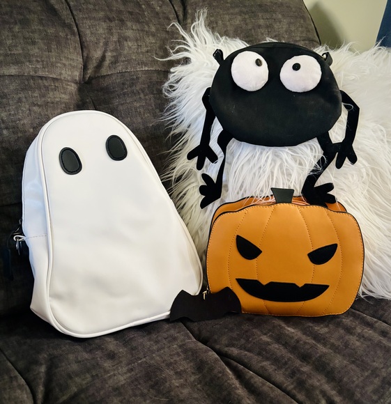*~*🎃👻🕷️NEW PUMPKiN + GHOST +SOOT SPRiTE Monster BAGS Halloween PURSE LOT OF 3 - Picture 1 of 10